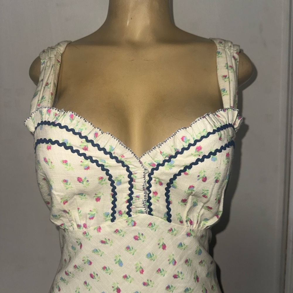 Free People Cream Floral Midi Dress with Blue Details - Picture 4 of 13